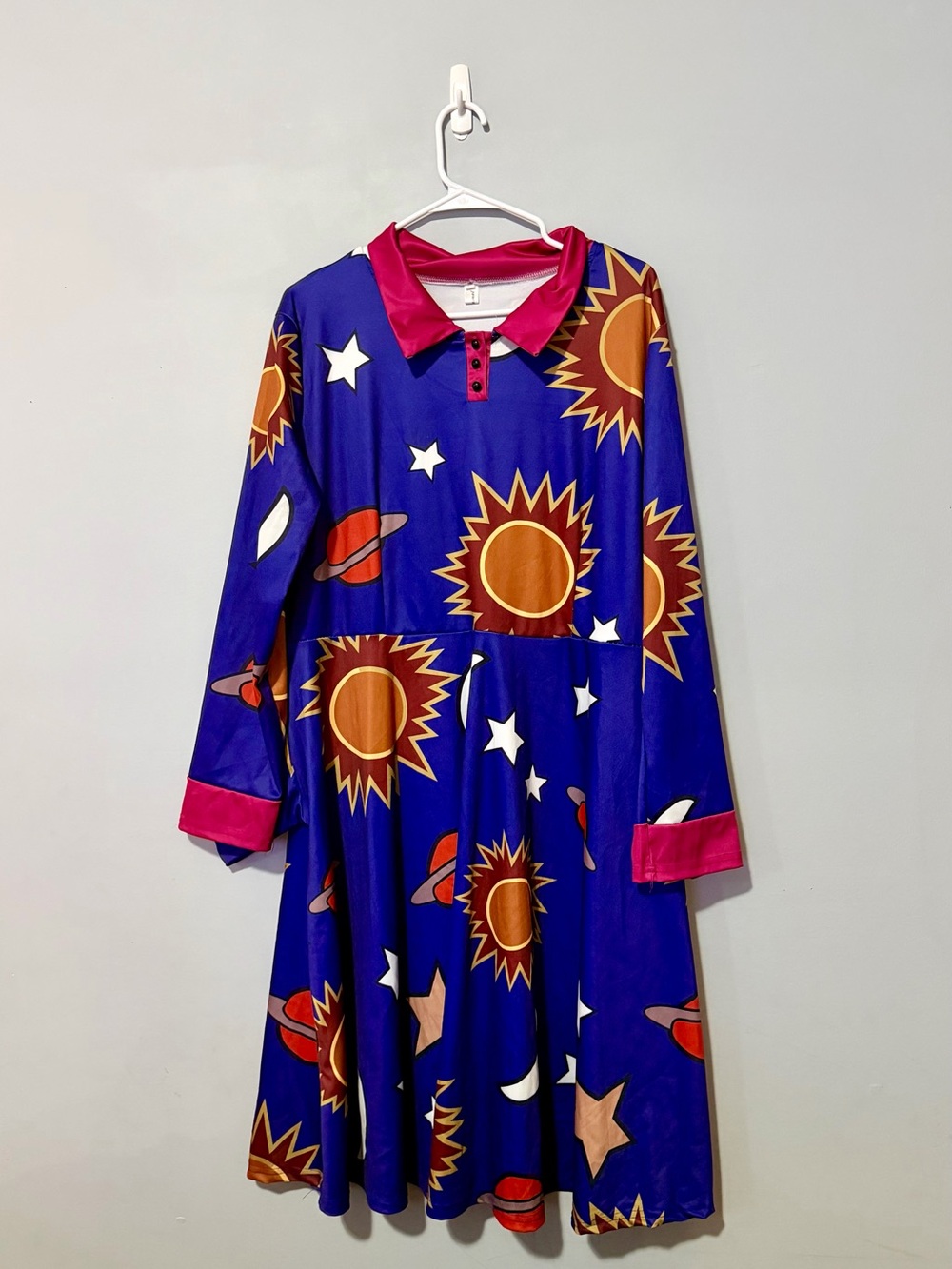 Plus Size 3XL Celestial Sun Moon Stars Midi Dress Blue Pink Retro Whimsical